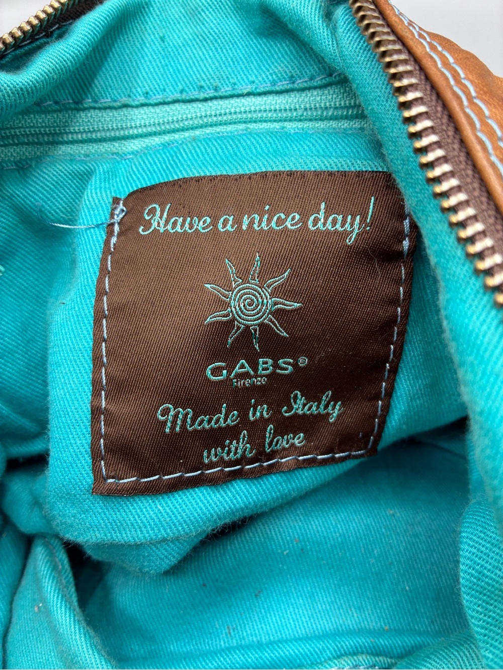 GABS ITALY Vintage-Inspired Tan Leather Shoulder Bag with Turquoise Accents - Picture 9 of 14